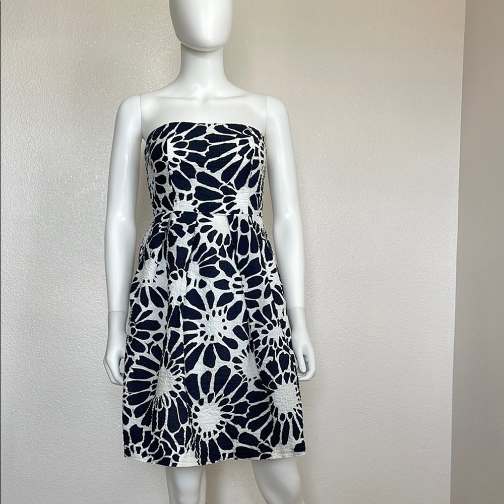 J. Crew White and Blue Strapless Sundress